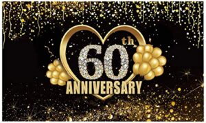 yoaokiy 60th wedding anniversary decorations for party, extra large 60 year anniversary party backdrop supplies, extra large happy 60 anniversary decor photo props(6 x 3.6ft)