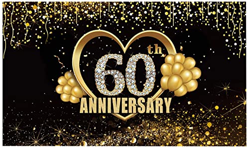 Yoaokiy 60th Wedding Anniversary Decorations for Party, Extra Large 60 Year Anniversary Party Backdrop Supplies, Extra Large Happy 60 Anniversary Decor Photo Props(6 X 3.6ft)