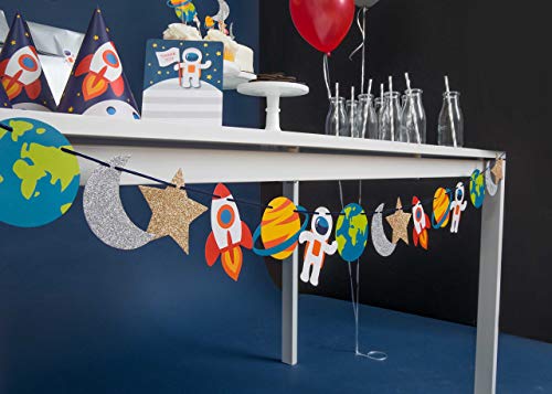 Trip to The Moon - Garland | Birthday, Baby Shower Decorations | Outer Space Party | Boys Room Decor | Space, Rocket, Planets, Stars | Out of This World Party Bunting