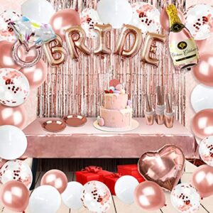 party spot! 131 pcs rose gold bachelorette party decorations kit for girls women, bridal shower decorations set, balloons, plates cups straws for guests