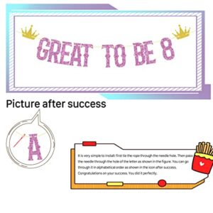 FUUF Rose Gold Glitter Great to Be 8 Banner, 8th Birthday Party Decor, Hello 8, Cheers to 8 Years, 8th Birthday Party Decorations Supplies