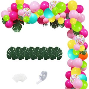 tropical balloons garland kit,117 pcs hawaii luau party balloons, hot pink green blue and confetti balloons for tropical theme birthday party baby shower jungle hawaii luau party decorations.