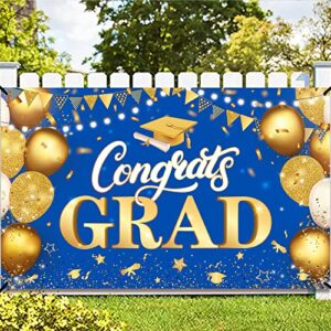 xtralarge, congrats grad banner – 72×44 inch, blue and gold graduation decorations 2023 | graduation banner for class of 2023 decorations | graduation backdrop, blue graduation party decorations 2023