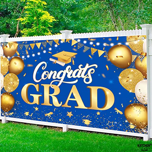 XtraLarge, Congrats Grad Banner - 72x44 Inch, Blue and Gold Graduation Decorations 2023 | Graduation Banner for Class of 2023 Decorations | Graduation Backdrop, Blue Graduation Party Decorations 2023
