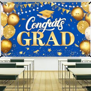 XtraLarge, Congrats Grad Banner - 72x44 Inch, Blue and Gold Graduation Decorations 2023 | Graduation Banner for Class of 2023 Decorations | Graduation Backdrop, Blue Graduation Party Decorations 2023