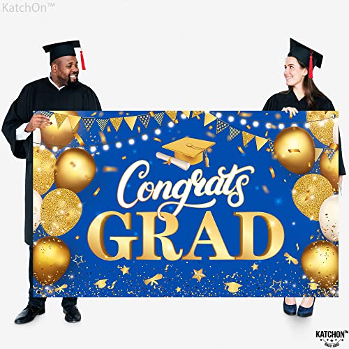 XtraLarge, Congrats Grad Banner - 72x44 Inch, Blue and Gold Graduation Decorations 2023 | Graduation Banner for Class of 2023 Decorations | Graduation Backdrop, Blue Graduation Party Decorations 2023