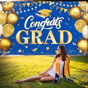 XtraLarge, Congrats Grad Banner - 72x44 Inch, Blue and Gold Graduation Decorations 2023 | Graduation Banner for Class of 2023 Decorations | Graduation Backdrop, Blue Graduation Party Decorations 2023