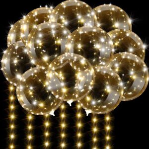 light up led balloons, 12 pack party balloon cell battery 22 inches 3 mode flashing string lights clear balloon, for birthday wedding decorations (warm white)