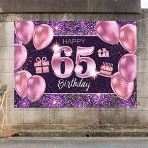 PAKBOOM Happy 65th Birthday Banner Backdrop - 65 Birthday Party Decorations Supplies for Women - Pink Purple Gold 4 x 6ft