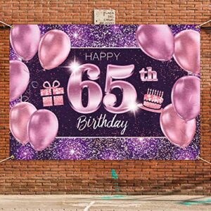 PAKBOOM Happy 65th Birthday Banner Backdrop - 65 Birthday Party Decorations Supplies for Women - Pink Purple Gold 4 x 6ft