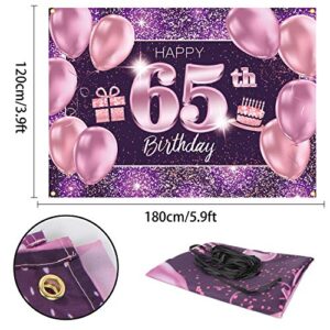 PAKBOOM Happy 65th Birthday Banner Backdrop - 65 Birthday Party Decorations Supplies for Women - Pink Purple Gold 4 x 6ft