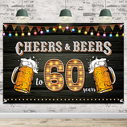 HAMIGAR 6x4ft 60th Birthday Anniversary Banner Backdrop - Cheers and Beers to 60 Years Birthday Anniversary Decorations Party Supplies