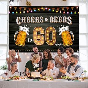 HAMIGAR 6x4ft 60th Birthday Anniversary Banner Backdrop - Cheers and Beers to 60 Years Birthday Anniversary Decorations Party Supplies