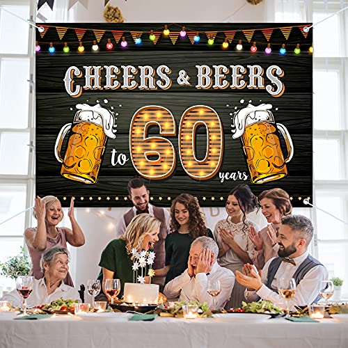 HAMIGAR 6x4ft 60th Birthday Anniversary Banner Backdrop - Cheers and Beers to 60 Years Birthday Anniversary Decorations Party Supplies