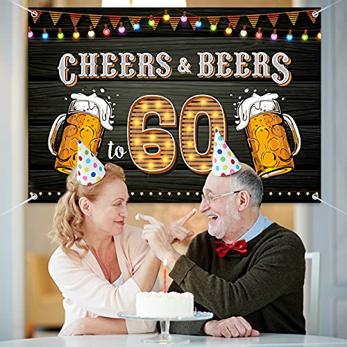 HAMIGAR 6x4ft 60th Birthday Anniversary Banner Backdrop - Cheers and Beers to 60 Years Birthday Anniversary Decorations Party Supplies