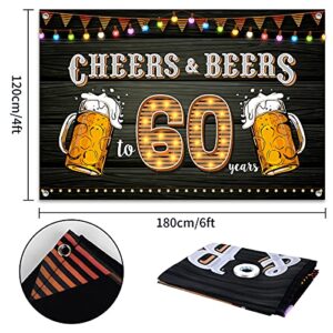 HAMIGAR 6x4ft 60th Birthday Anniversary Banner Backdrop - Cheers and Beers to 60 Years Birthday Anniversary Decorations Party Supplies