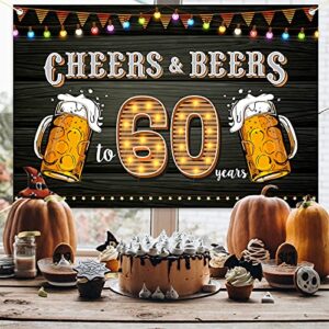 HAMIGAR 6x4ft 60th Birthday Anniversary Banner Backdrop - Cheers and Beers to 60 Years Birthday Anniversary Decorations Party Supplies