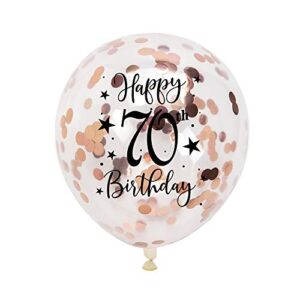 Rose Gold 70th Confetti Latex Balloons, Woman Happy 70 Years Birthday Party Balloon Decoration With Confetti, 12in, 16 Pack