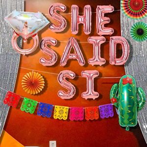 JeVenis Luxury She Said Si Banner She Said Si Balloons Mexican Bridal Shower Decorations Cactus Bridal Shower Decorations She Said Si Sign Final Fiesta Bachelorette Party decoration