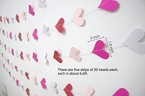 5 Pcs Heart Garland Banner, 100 Hearts Hanging Valentine's Day Decoration Garland for Anniversary Valentine's Day Wedding Birthday Party Decorations