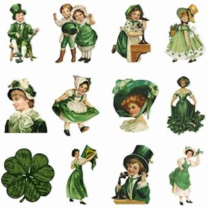 k1tpde 12pcs vintage st patrick’s day cutouts, retro shamrock cut-outs cardboard, large size victorian theme cutouts, st patrick cutout decorate, green shamrock paper-cut for holiday party decorations