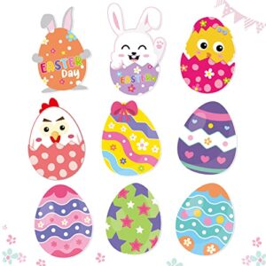 beyumi 45pcs easter egg cutouts bulletin board decoration set colorful egg bunny chick decals stickers diy cardstock paper cutout happy easter egg hunt game party supplies decor for classroom bedroom