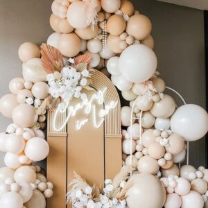 Nude Neutral Balloon Garland Arch Kit-119Pcs Tan Beige Double Stuffed Balloons White Sand Cream for Boho Teddy Bear Theme Baby Shower Gender Reveal Birthday Party Decoration Supplies