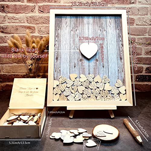 Wedding Guest Book Alternative Pen Sign Drop Top Wooden Frame for Baby Shower Birthday Party Decoration 120 Hearts