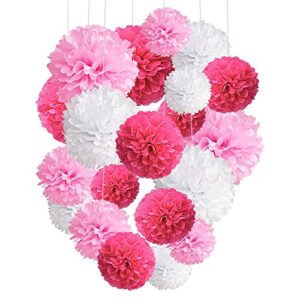 pink paper pom poms – 10″,12″ tissue pom poms decorations for bachelorette baby shower girl party hanging decor – 12 piece set