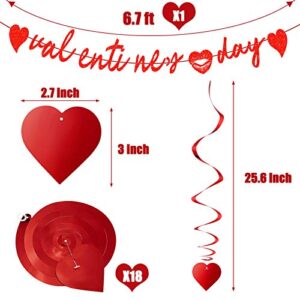 30 Pieces Valentines Day Party Decorations Kit Red Glittery Happy Valentine's Day Banner Multicolor Hearts Tablecloth Heart Foil Hanging Swirl and Cupid Cutouts Ceiling Decoration for Valentine's Day