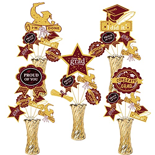 Graduation Party Decorations Maroon Gold 2023/Burgundy Gold Graduation Party Supplies Maroon Grad Table Centerpieces-24Pcs Burgundy Gold Black Graduation Sticks Class of 2023 Table Topper