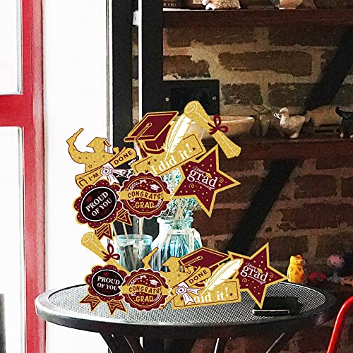 Graduation Party Decorations Maroon Gold 2023/Burgundy Gold Graduation Party Supplies Maroon Grad Table Centerpieces-24Pcs Burgundy Gold Black Graduation Sticks Class of 2023 Table Topper