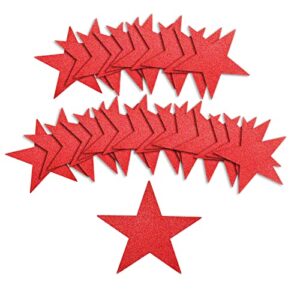 50pcs glitter star cutouts, 6inch twinkle star glitter paper confetti star shape paper cut outs for bulletin board classroom wall party supplies (red)