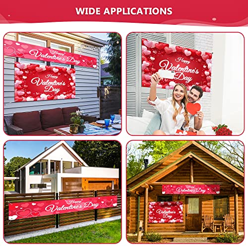 Valentines Day Banner Decor, Happy Valentine's Day Backdrops Banner Decoration, Large Yard Fence Banner & Backdrops Photography for Home, Hanging Red Heart Valentines Day Party Romantic Decor Favor