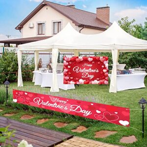 Valentines Day Banner Decor, Happy Valentine's Day Backdrops Banner Decoration, Large Yard Fence Banner & Backdrops Photography for Home, Hanging Red Heart Valentines Day Party Romantic Decor Favor