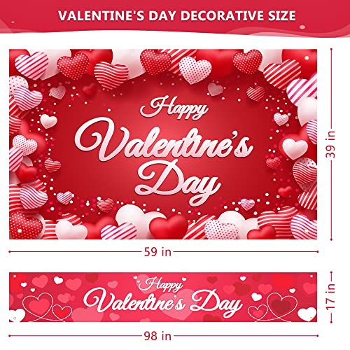 Valentines Day Banner Decor, Happy Valentine's Day Backdrops Banner Decoration, Large Yard Fence Banner & Backdrops Photography for Home, Hanging Red Heart Valentines Day Party Romantic Decor Favor