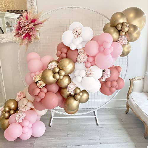 LyzzGlobo Dusty Pink Balloon Garland Kit, Pearl White Chrome Gold Light Pink Dusty Rose Balloons Arch Kit for Wedding Bridal Baby Shower Birthday Decorations