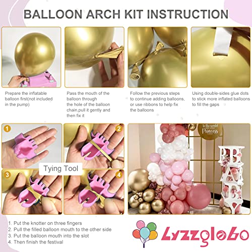 LyzzGlobo Dusty Pink Balloon Garland Kit, Pearl White Chrome Gold Light Pink Dusty Rose Balloons Arch Kit for Wedding Bridal Baby Shower Birthday Decorations