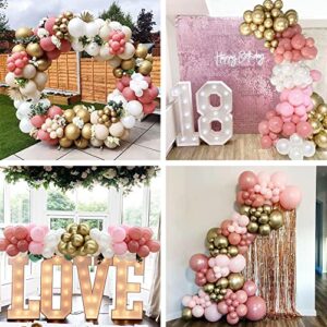 LyzzGlobo Dusty Pink Balloon Garland Kit, Pearl White Chrome Gold Light Pink Dusty Rose Balloons Arch Kit for Wedding Bridal Baby Shower Birthday Decorations