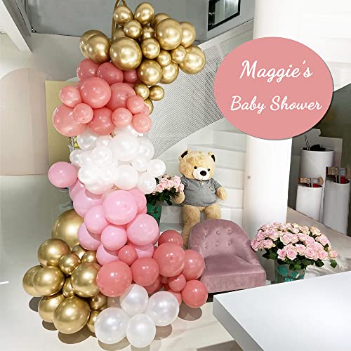 LyzzGlobo Dusty Pink Balloon Garland Kit, Pearl White Chrome Gold Light Pink Dusty Rose Balloons Arch Kit for Wedding Bridal Baby Shower Birthday Decorations