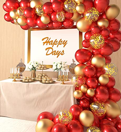 QUAXTAL 120Pcs Red and Gold Balloons Birthday Party Decorations, Ballons Balloon Garland Kit, Wedding Engagement Propose Valentine's Day Happy Anniversary New Year Gold,red