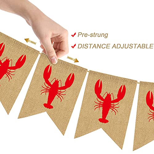 Pudodo Jute Burlap Crawfish Banner Rustic Summer Lobster Birthday Party Mantle Fireplace Decoration