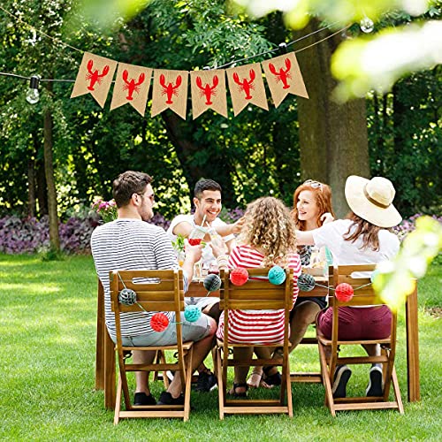 Pudodo Jute Burlap Crawfish Banner Rustic Summer Lobster Birthday Party Mantle Fireplace Decoration