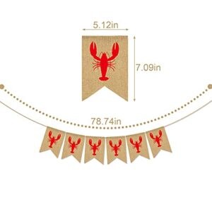 Pudodo Jute Burlap Crawfish Banner Rustic Summer Lobster Birthday Party Mantle Fireplace Decoration