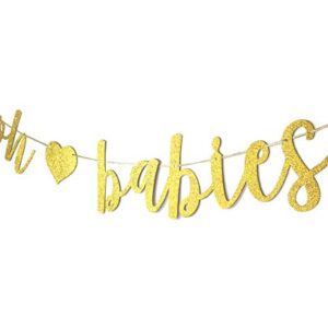 Oh Babies Banner Gold Glitter Pre-Strung for Twins Baby Shower Gender Reveal Party Decorations