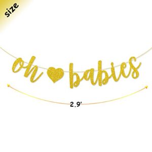 Oh Babies Banner Gold Glitter Pre-Strung for Twins Baby Shower Gender Reveal Party Decorations