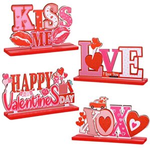 fovths 4 pack valentine’s day table centerpiece signs wooden table decorations happy valentines day desktop signs love kiss me xoxo for valentine’s day anniversary wedding party decors gifts