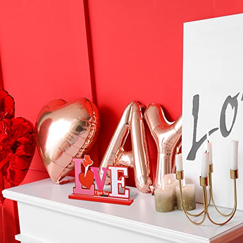 Fovths 4 Pack Valentine's Day Table Centerpiece Signs Wooden Table Decorations Happy Valentines Day Desktop Signs Love Kiss Me XOXO for Valentine's Day Anniversary Wedding Party Decors Gifts