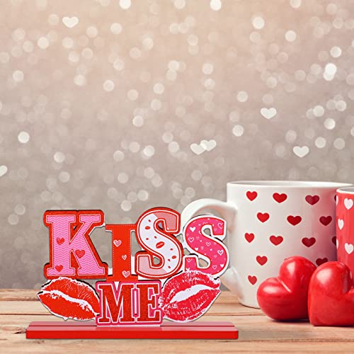 Fovths 4 Pack Valentine's Day Table Centerpiece Signs Wooden Table Decorations Happy Valentines Day Desktop Signs Love Kiss Me XOXO for Valentine's Day Anniversary Wedding Party Decors Gifts