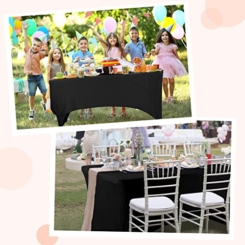 6 Pack Spandex Table Cover Fitted Spandex Tablecloths Stretch Table Cover Stretchy Table Cloth Washable Polyester Table Protector for Folding Rectangle Table, Wedding Party or Event(Black,8 Ft)